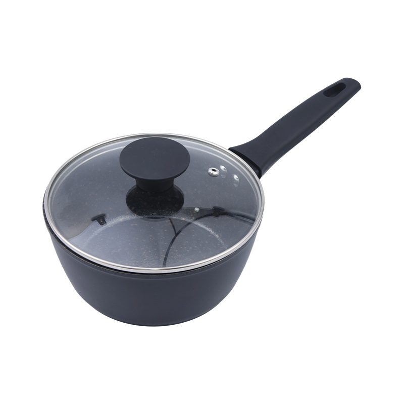 Casserole en aluminium forgé avec revêtement en céramique de marbre noir et or