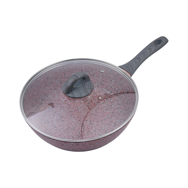 Batterie de cuisine en aluminium forgé avec revêtement antiadhésif en granit rose